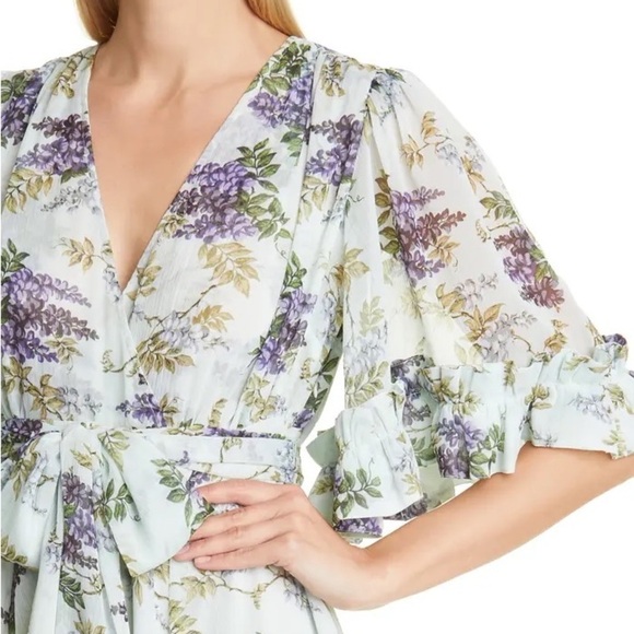 Bytimo Women's Multicolor Floral Ruffle Trim Belt Mini Wrap Dress SZ M New no🏷️ - Picture 5 of 7